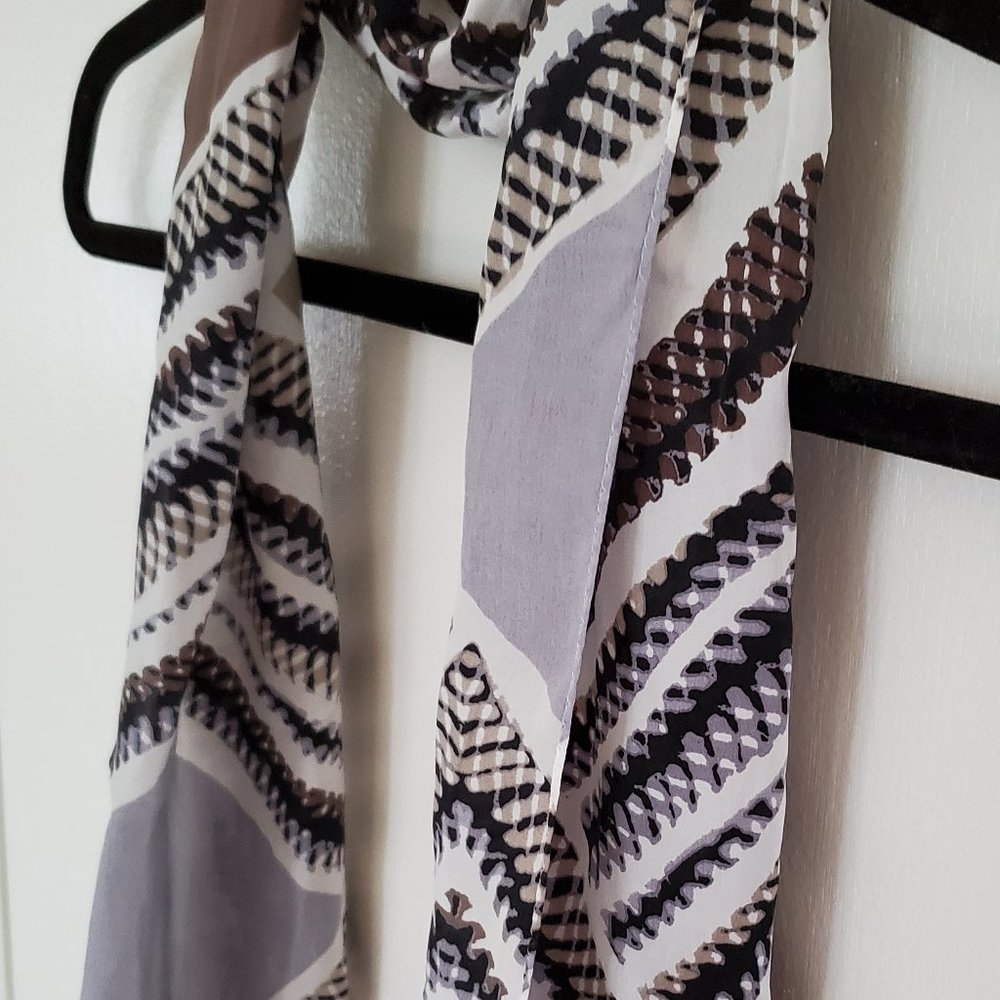 Jones New York Silk Scarf Geometric Black Gray Brn - Picture 7 of 8
